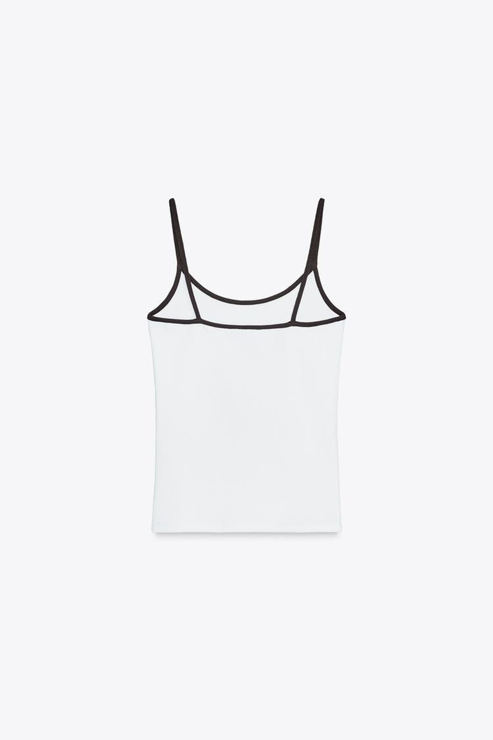 ZARA ФУТБОЛКА С КОНТРАСТНЫМИ БРЕТЕЛЯМИ, КОРИЧНЕВЫЙ/БЕЛЫЙ