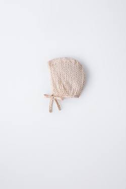 ZARA ЧЕПЧИК ИЗ БАМБУЛЫ С ЦВЕТОЧНЫМ ПРИНТОМ И КРУЖЕВОМ, СВЕТЛЫЙ ЭКРЮ