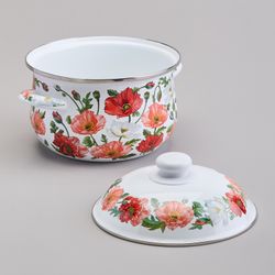 КАСТРЮЛЯ AGNESS ЭМАЛИРОВАННАЯ С ЭМАЛ.КРЫШКОЙ СЕРИЯ "МАКИ", 2.8 Л, 20*12 СМ