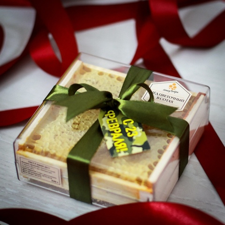 Натуральный мед в сотах HoneyForYou в подарочном оформлении "С 23 февраля", 350 г