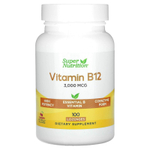 Super Nutrition, витамин B12 в виде метилкобаламина с фолатом, биотином и витамином B6, вишня, 3000 мкг, 100 пастилок