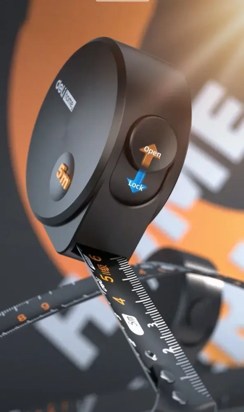 Рулетка "Home Series Black" Deli HT8519 5мх19мм (Эксклюзивный дизайн, корпус из софттач пластика, противоскользящая резиновая вставка, подарочная упаковка)