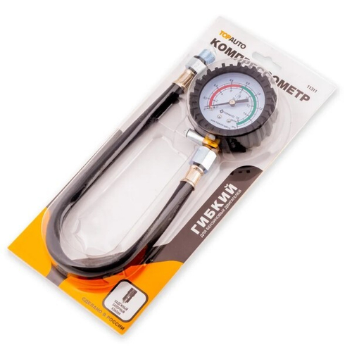 Компрессометр гибкий со шлангом, манометр в защитном чехле (TOP AUTO)