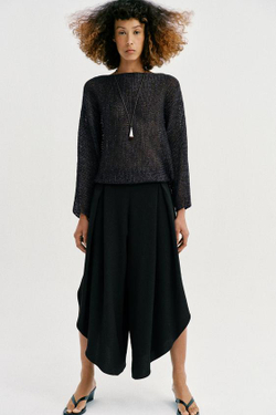 ZARA ШИРОКИЕ БРЮКИ С РАЗРЕЗАМИ, ЧЕРНЫЙ