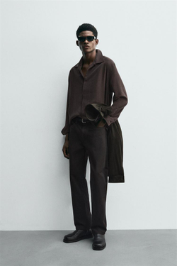 ZARA РУБАШКА СТРУЯЩЕГОСЯ ПОКРОЯ, ТЕМНО-ГРАНАТОВЫЙ