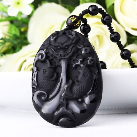 Дракон в окружении карпов, Защита благополучия, Обсидиан