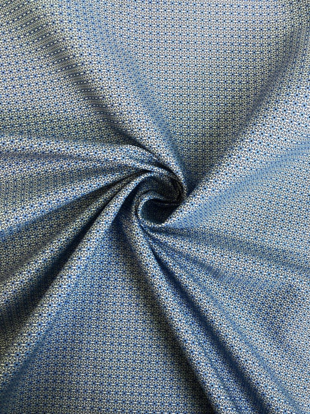 Коттон сорочка принт клетка-узор, серый/голубой NB#68