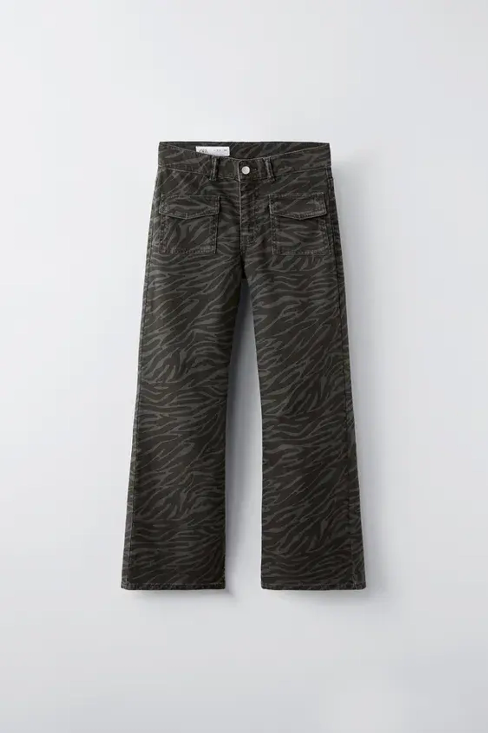 ZARA ДЖИНСЫ BOOTCUT С ПРИНТОМ «ЗЕБРА», СЕРЫЙ