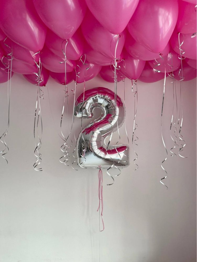 Воздушные гелиевые шарики на 2 годика фуксия №4967