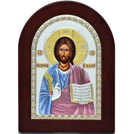 Икона Иисуса Христа Спасителя в серебряном окладе.