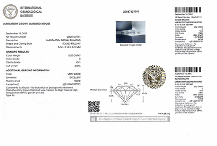 Лабораторно-выращенный бриллиант Кр-57 5.14-5.16 мм D/VS1 0.52 ct