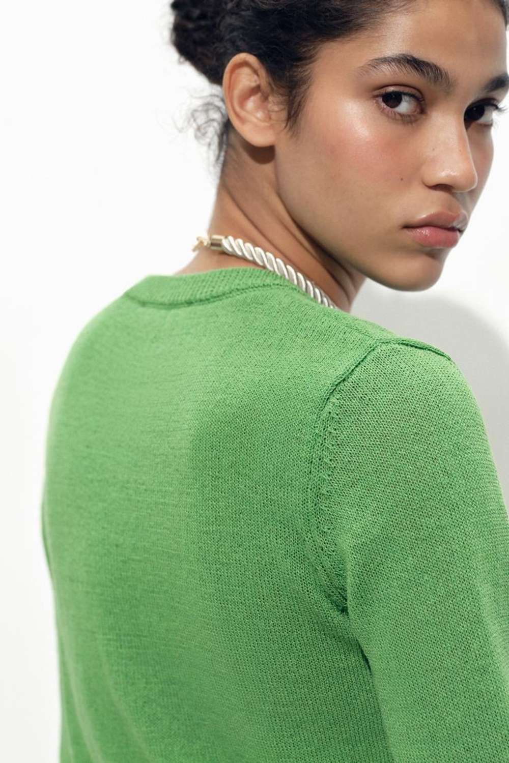 ZARA ОДНОТОННЫЙ КАРДИГАН В СТИЛЕ РУСТИК, ЗЕЛЕНЫЙ