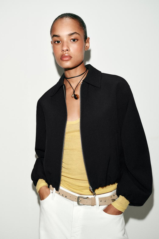 ZARA КУРТКА С ЗАСТЕЖКОЙ-МОЛНИЕЙ, ЧЕРНЫЙ