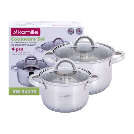 Набор кастрюль 4 предмета 2,1 л; 3,8 л. Kamille КМ-5627S из нержавеющей стали