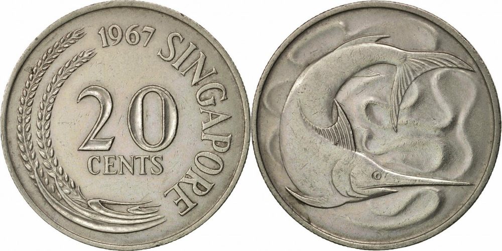 Сингапур 20 центов, 1967 - 1985 Марлин XF