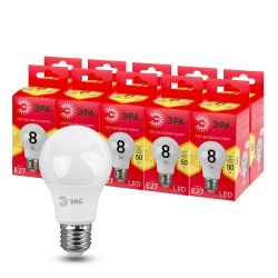 Лампа светодиодная ЭРА RED LINE LED A55-8W-827-E27 R 8Вт груша теплый белый свет Е27 | Лампы cветодиодные Груша (A)