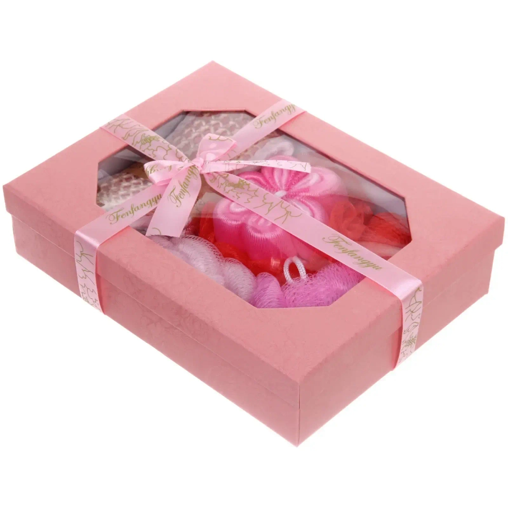 Набор банный в подарочной коробке «PREZENT», розовый/красный (три мочалки), 24*7*19*6см