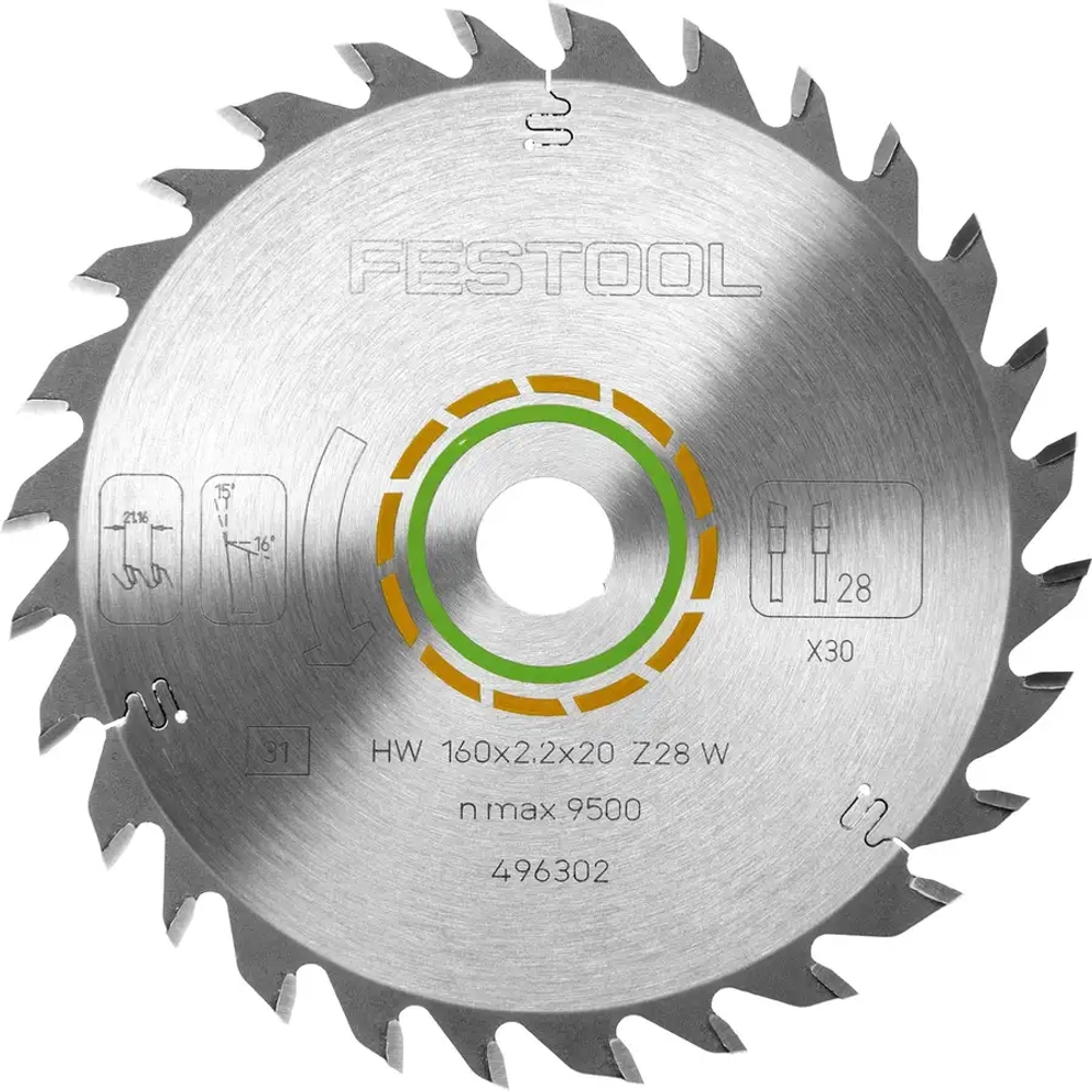 Пильный диск с мелким зубом 160x2,2x20 W28 FESTOOL 496302