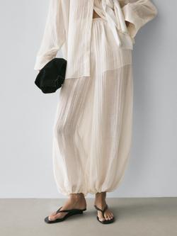 Massimo Dutti Струящиеся брюки-саруэль с плиссированной отделкой, цвет слоновой кости