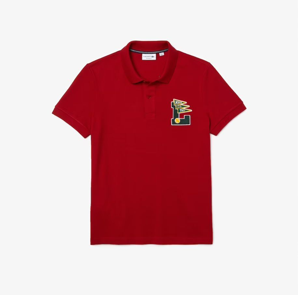 Мужское теннисное поло Lacoste Men’s Regular Fit L Badge Cotton Piqué Polo Shirt - red