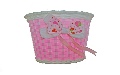 Корзина TRIX для детского велосипеда 20", крепление на руль, 270х200х170мм, пластиковая, плетёная, розово-белая