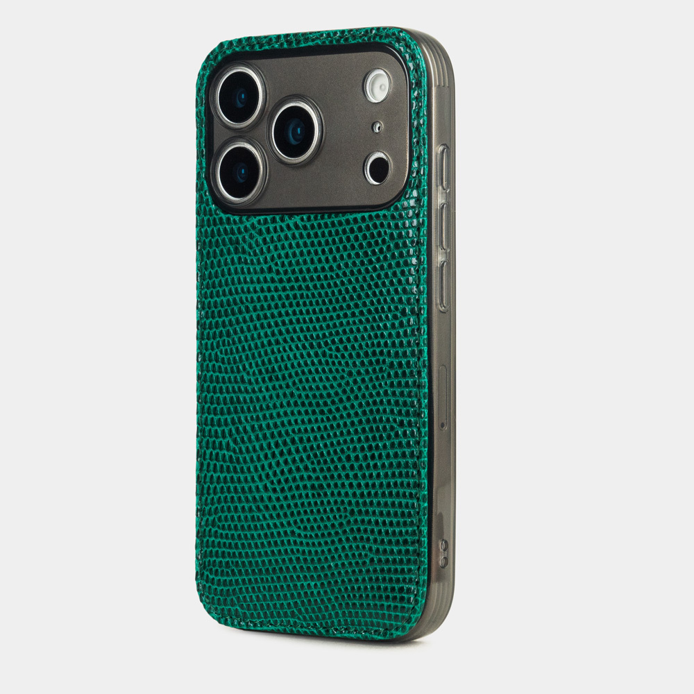 Чехол-накладка для iPhone 17 Pro Max из кожи ящерицы, зеленого цвета