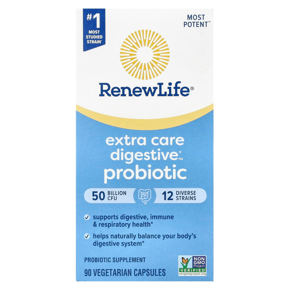 Renew Life, пробиотик Extra Care Digestive™, 50 млрд КОЕ, 90 вегетарианских капсул