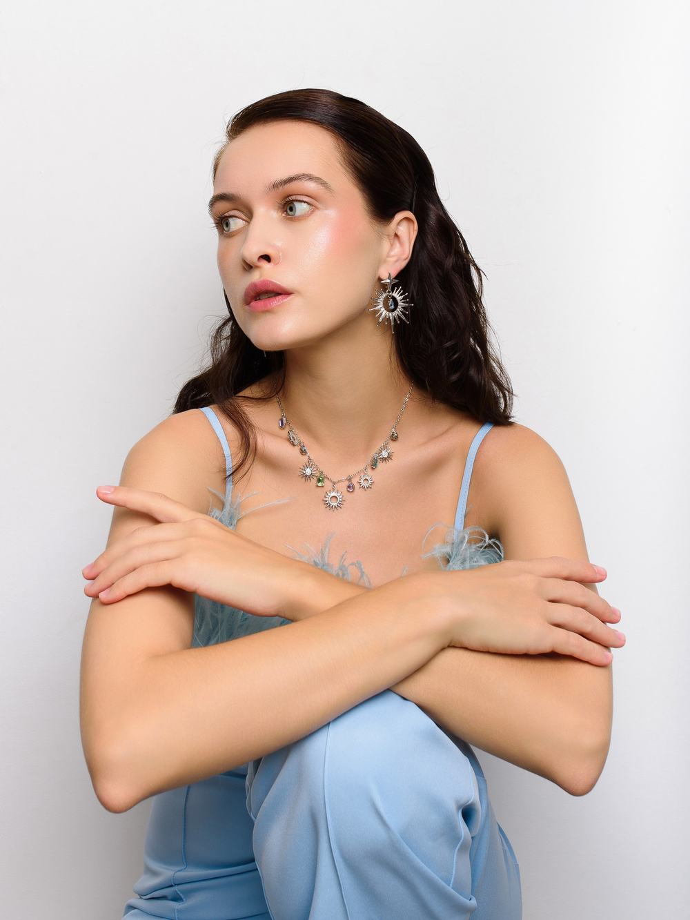 Серьги "Sun caramel green blue" Silver