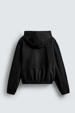 ZARA КУРТКА С КАПЮШОНОМ ИЗ ТКАНИ С ЭФФЕКТОМ ПОТЕРТОСТИ, ЧЕРНЫЙ