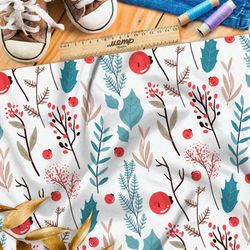 Ткань мембрана лесная трава и рябина на белом фоне