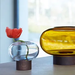 Ваза oblate, 13,5 см, прозрачная/орех