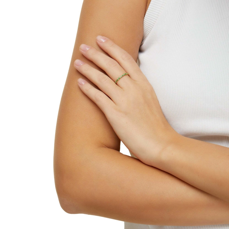 Кольцо Маленькое с Паве – Золото, Зеленое
