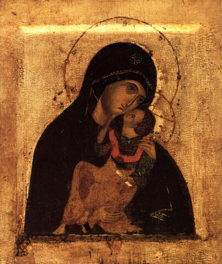 Умиление (Елеуса) икона Божией Матери деревянная на левкасе