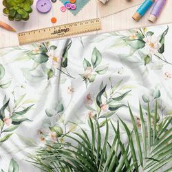 Ткань мембрана акварельные листья с цветами