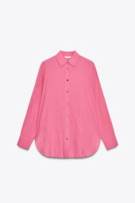 ZARA РУБАШКА ИЗ ЖАТОЙ ТКАНИ С ПУГОВИЦАМИ — ZW COLLECTION, ЦВЕТ ФУКСИИ