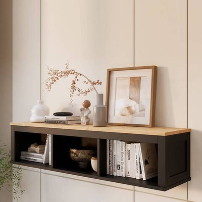 Полка навесная с 3 секциями Хемнэс/Кымор, 183х34х37см, черный/светло-коричневый