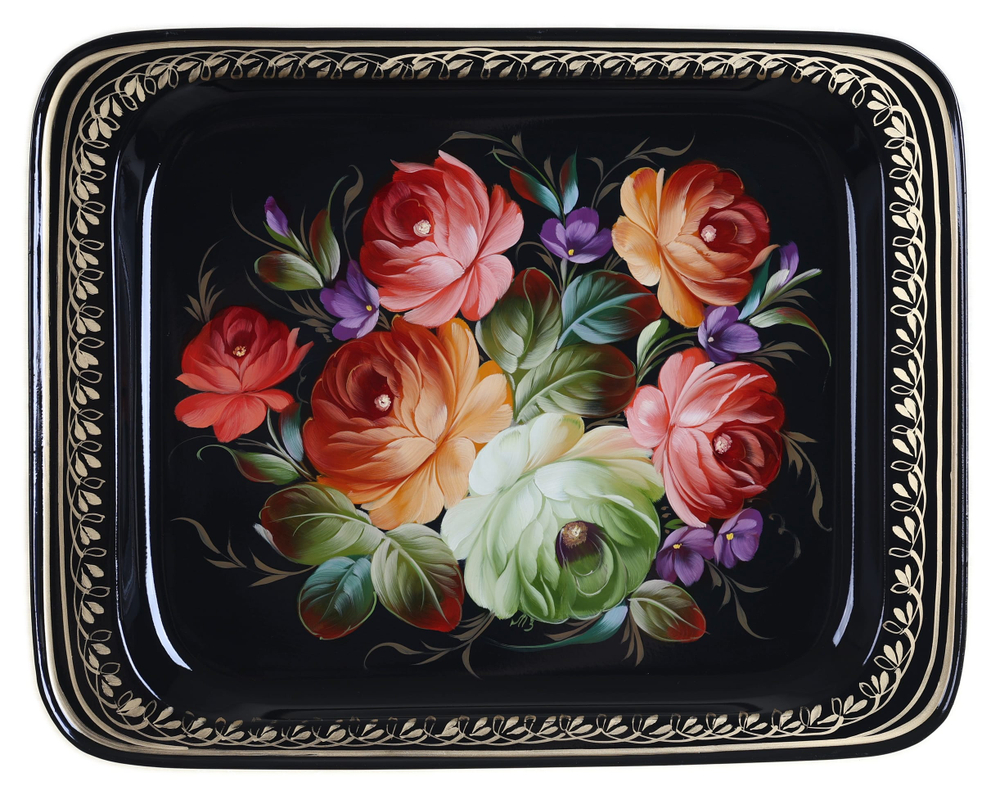 Жостовский поднос декоративный, размер 33х26 см (A13), металлический