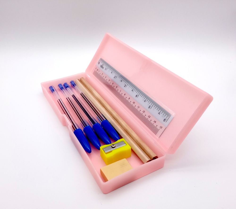 Пенал пластиковый с наполнением, 10 предметов, бирюзовый