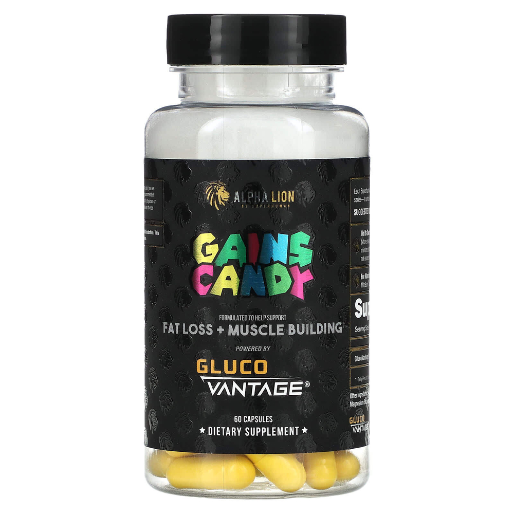 ALPHA LION, Gains Candy, Gluco Vantage, 60 капсул (100 мг в одной капсуле)