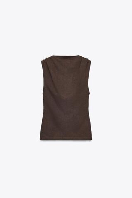 ZARA КОРОТКИЙ ТРИКОТАЖНЫЙ ТОП, КОРИЧНЕВЫЙ