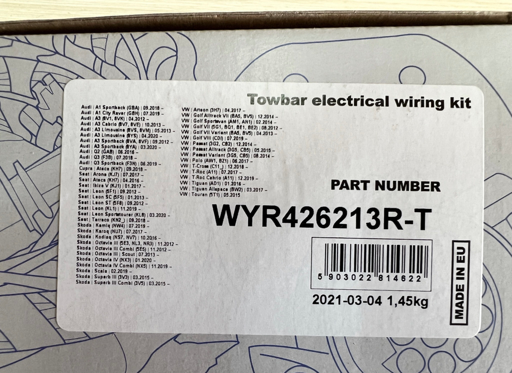 Штатная электрика для фаркопа с розеткой 13-pin, для Skoda Enyaq,Kamiq,Karoq,Kodiaq,Octavia,Scala,Superb WYR426213R-T (Trail-Tec)