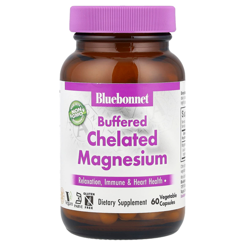 Bluebonnet Nutrition, буферизованный хелатный магний, 60 растительных капсул (200 мг в 1 капсуле)
