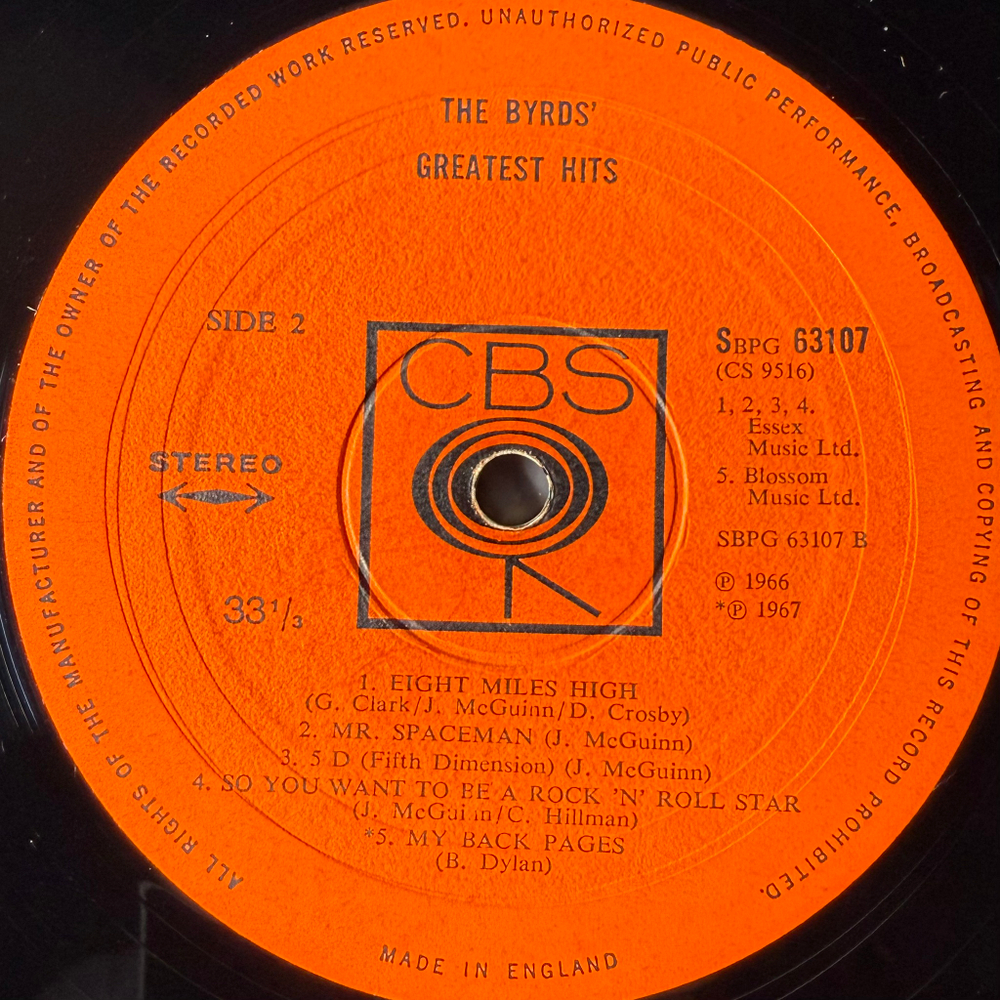 The Byrds ‎– The Byrds' Greatest Hits (Англия 1967г.)