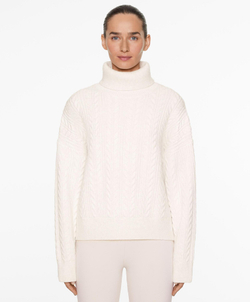 Oysho Вязаный свитер с высоким воротником, светлый экрю