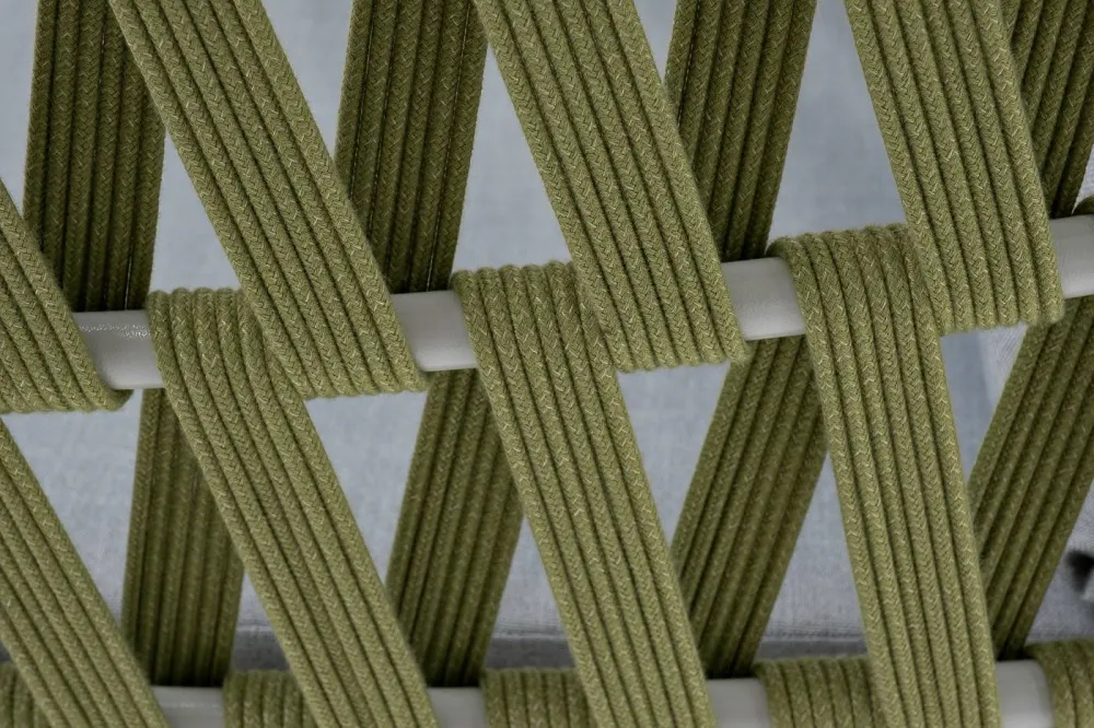 "Диего" кресло плетеное из роупа, каркас алюминий светло-серый (RAL7035) муар, роуп салатовый меланж круглый, ткань светло-серая