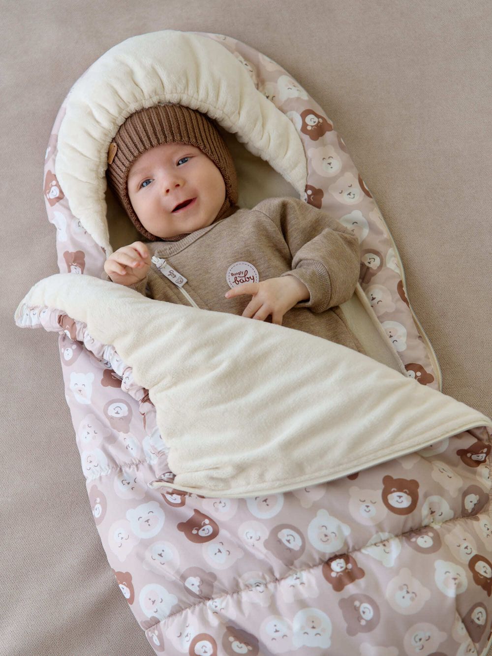 Кокон зимний для новорожденных "Кофейные мишки" 0+