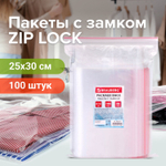 Пакеты с замком ZIP LOCK "зиплок" комплект 100 шт. 250х300 мм ПВД толщина 40 микрон BRAUBERG (2 штуки в упаковке)