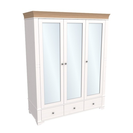 Шкаф 3х дверный с зеркальными дверями «Бейли» белый воск/антик
