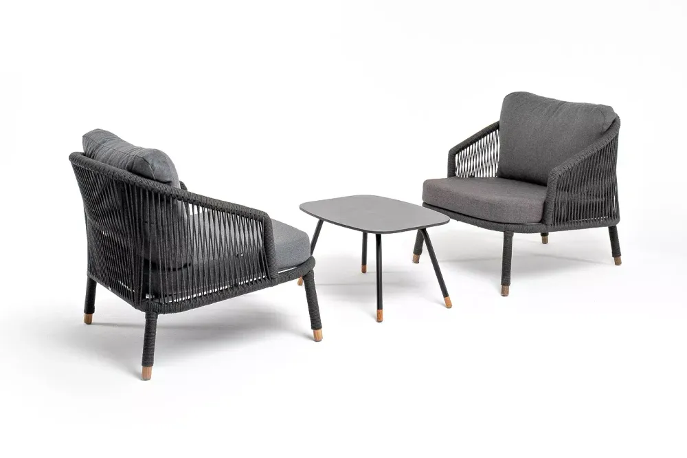 "Верона" лаунж-зона 5-местная плетеная из роупа (веревки), каркас алюминиевый темно-серый, роуп темно-серый