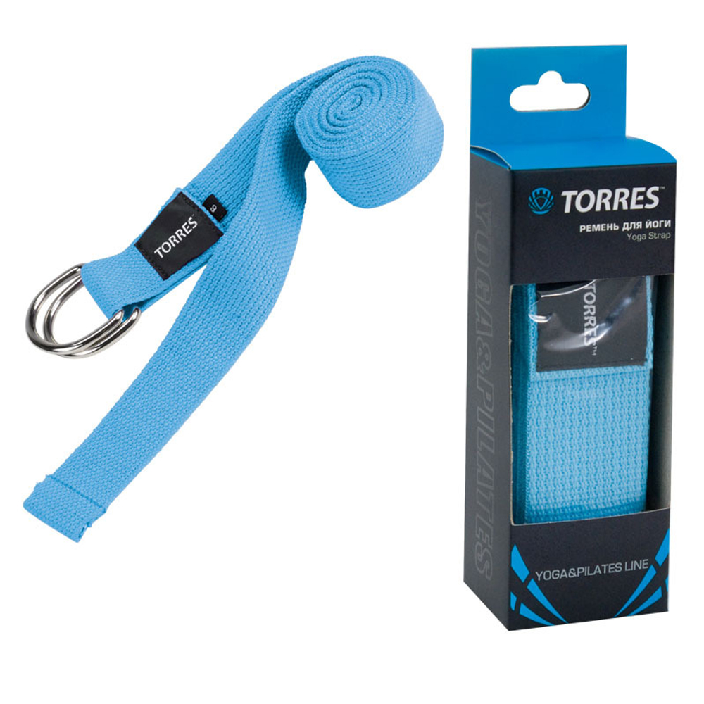 Ремень для йоги TORRES YL9006, хлопок, длина 183 см, голубой